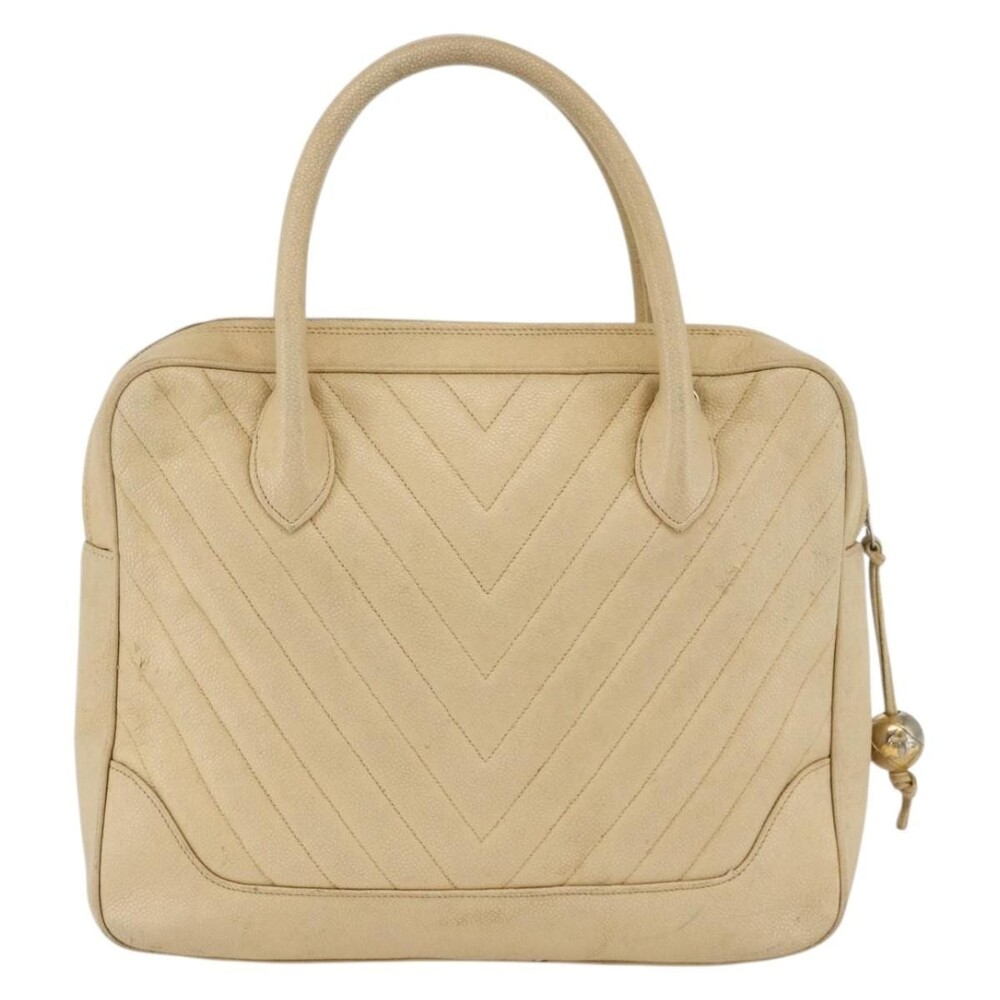Chanel Handbag Caviar Cream Gold CC Beige